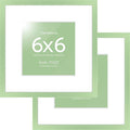 Homeforia 6x6 Sage Green Frame, High End Metal 6 x 6 Square Picture Frame with Mat 4 by 4 Art, 6x6 Photo Frame Matted to 4x4 inch Print, 6by6 Wall or Tabletop Frames, Tempered Glass, Wall Kit, Set of 2