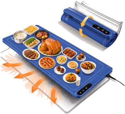 Graphene Warming Mat for Food Extra Large (43"x16") with Insulation Pad for Countertop, Chafing Dishes for Buffet, Food Warmer for Parties, Hot Pad for Kitchen, 560W, 6 Temp, Custom Warm Setting, Blue by Sturdon