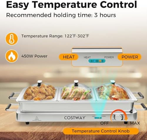 COSTWAY Buffet Servers and Warmers, 2 in 1 Electric Warming Tray - Image 3