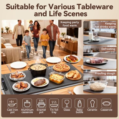 Ieuan Warming Mat for Food Extra Large 36"x15" Gray with Timer & Temp - Image 2