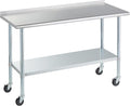 Stainless Steel Table for Prep & Work with Caster & Backsplash 24x60 Inches, NSF Metal Commercial Kitchen Heavy Duty Table with Adjustable Under Shelf and Table Foot for Restaurant, Home and Hotel