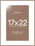 Homeforia 17x22 Picture Frame Mocha, High End Metal 17x22 Poster Frames with Mat 12x18 Photo, 17 x 22 Mocha Frame Matted to 12 by 18 Print, 22by17 Thin Hanging Frames, Tempered Glass, Wall Kit, Set of 1