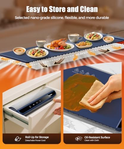 Warming Mat for Food, 46x15 Inch, Dark Blue, Fast Heat, Child Lock - Image 5