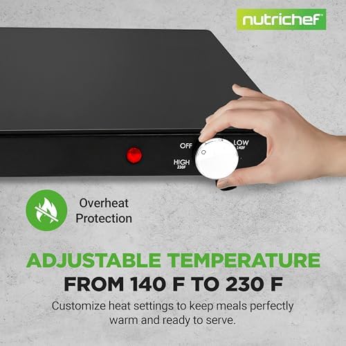 NutriChef Electric Warming Tray | Glass Surface Hot Serving Tray | Adjustable Temperature 140°F to 230°F | Energy Efficient & Space Saving | Perfect for Buffets,Parties & More | 21.2 x 16.5 IN | Black - Image 5