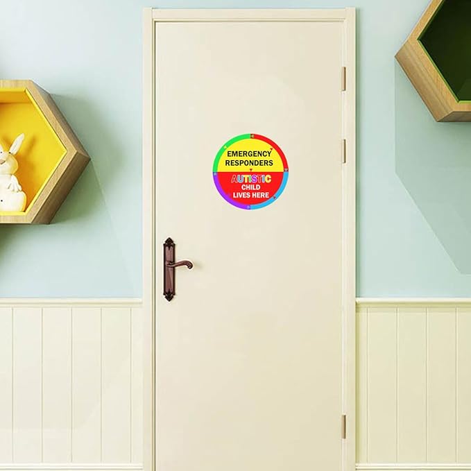 Autism Awareness Home Safety Sticker 6" x 6" Autistic Child Lives Here Vinyl Labels Emergency Responders Special Needs Warning Sign for Home House Window Door 2pcs