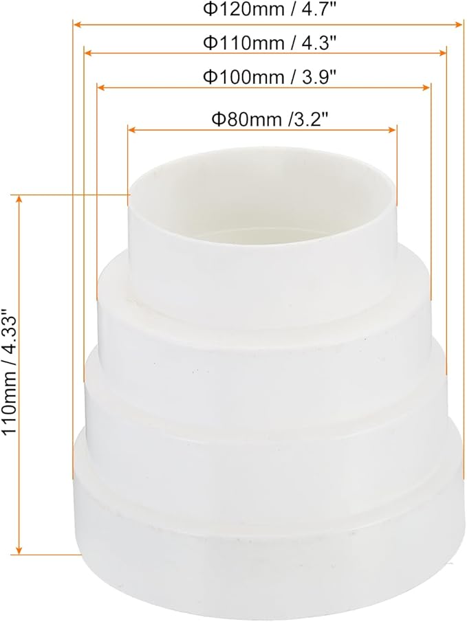 PATIKIL 5" to 3" Duct Reducer, 2 Pack Duct Connector Ducting Inline Adapter Increaser ABS Plastic Vent for HVAC Heating Cooling Air Ventilation (120-80mm)
