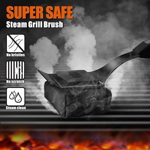 GRILLART Grill Brush Bristle Free. SteamWizards BBQ Replaceable Cleaning Head, Seamless-Fit Scraper Tools for Cast Iron/Stainless-Steel Grates Griddle, Safe Barbecue Grill Cleaner Brush-Dark Black - Image 3