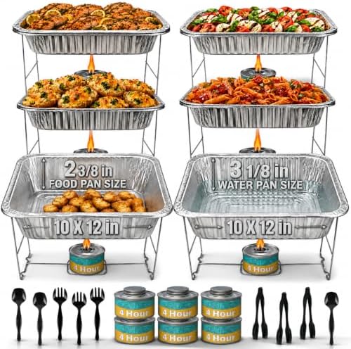 Disposable Chafing Dish Buffet Set, 6 Pack Half Size 10 x 12 Inch Food Pans by Pelto