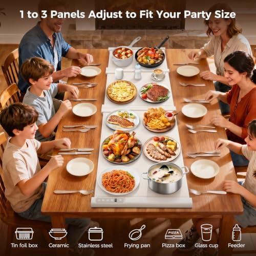 3-in-1 Expandable Warming Mat for Food, 54" x 16", Beige - Image 4