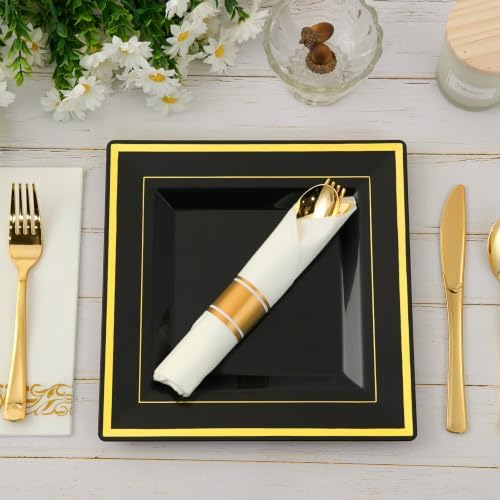 JOLLY CHEF 60 Pack Plastic Plates With Gold Rim 9.5 Inch Disposable Plates - Image 3