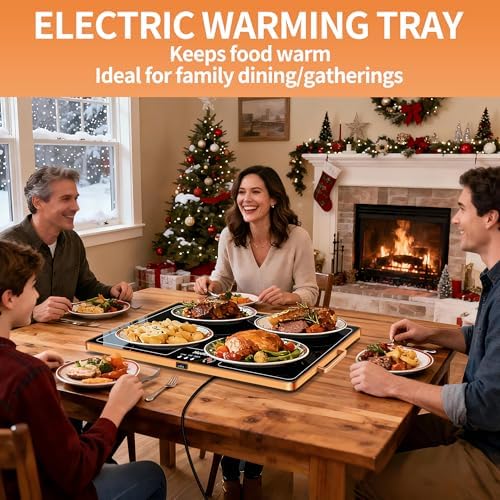 Warming Mat for Food,XL 24"x16",Tempered Glass Electric Warming Tray, Black - Image 2