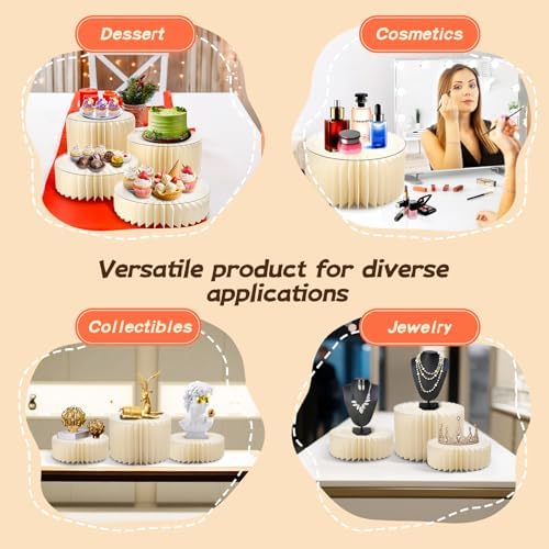 6 Pack Buffet Risers Foldable Food Display Risers Food Risers for Buffet Table Tall Cake Stands Cylinder Stands for Party Pedestal Cake Stand Dessert Table Display Set Cupcake Stands Cupcake Display (‌Cream, 6Pcs) - Image 6