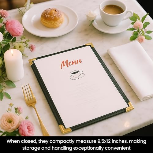 Juvale 24 Pack Clear Restaurant Menu Covers - 8.5 x 11 in Bifold Holders with Double Panels, Black PU Leather & Brass Corners, Durable PVC - Stylish Menu Holders for Restaurants, Cafes & Food Trucks - Image 4