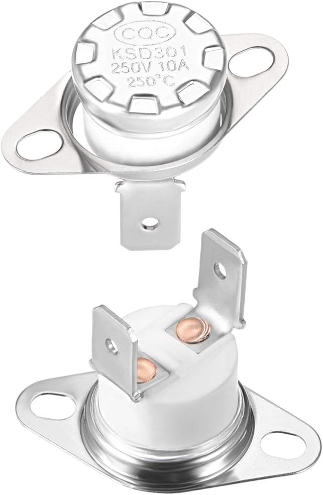 uxcell KSD301 Thermostat 250°C/482°F 10A Normally Closed N.C Adjust Snap Disc Temperature Switch for Microwaves,Oven,Coffee Maker 2pcs,Ceramic Material