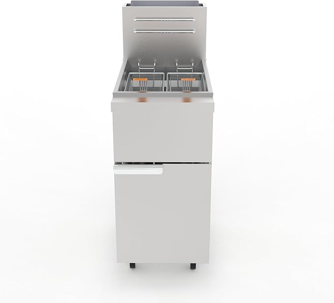 Commercial Natural Gas Deep Fryer, 120,000 BTU Stainless Steel Gas Floor Fryer with 2 Baskets, 50 LBS Capacity, 200°F-400°F, 4 Heating Tubes (Silver)