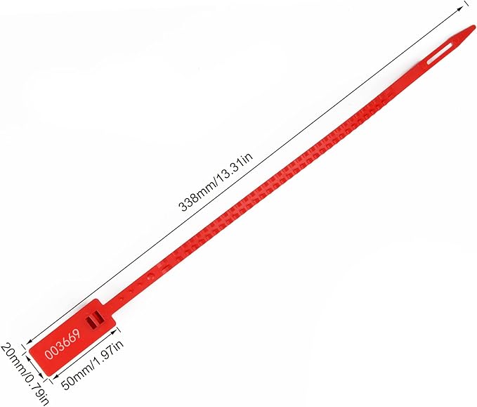 Heavy Duty Plastic Security Seal - Self Locking Tamper Evident Shipping Tags, Numbered Pull Tight Securing Straps for Truck Trailer, Length 337 mm 13.2" (Red 500 PCS)