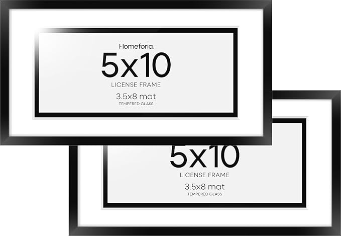 Homeforia 5x10 Business License Frame Black, High End Metal 5 x 10 Document Certificate Frame with Mat 4x9, 5 by 10 Professional License Frames for Wall or Tabletop, Tempered Glass, Wall Kit, Set of 2