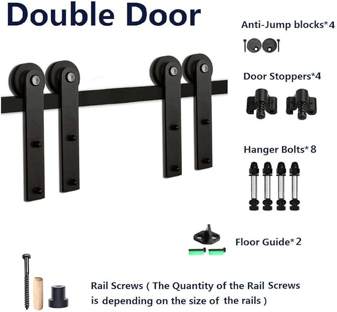 CCJH 12FT Sliding Barn Door Hardware Kit, Heavy Duty, Smoothly and Silently, Easy to Install, Fit 36" Width Double Door Panel, I Shaped Hangers Black