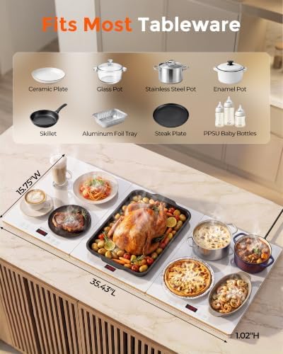 Warming Trays For Buffets Party,3-in-1 36"×16"Independent Temp Control Food Warmers For Parties Buffet,8 Precise Temps&24H Timer Warming Mat For Food,Modular Food Warming Mat Catering Gatherings - Image 7
