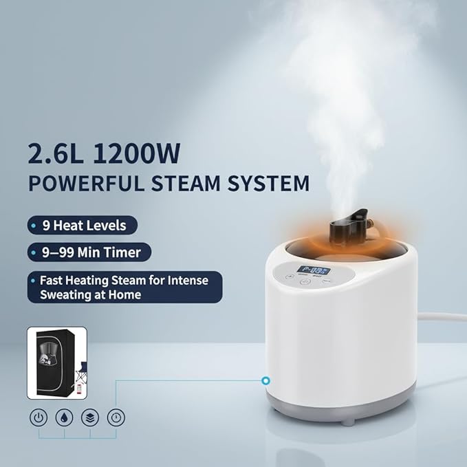 HomeCare Portable Home Sauna Box, Foldable Steam Room with 2.6L 1200W Steamer, 9 Temp & 90 Min Timer, Includes Folding Chair for Relaxation