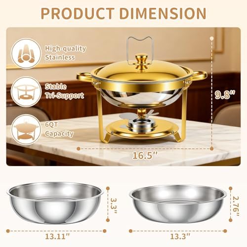ALSO GO 2 Pack 6QT Chafing Dish for Buffet with Golden Lids - Image 3