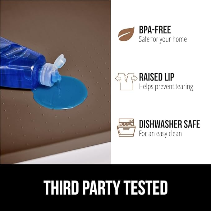 GORILLA GRIP Waterproof Silicone Under Sink Mat with Raised Lip for Kitchen and Bathroom, 31 x 22 in, Cabinet Shelf Liner Stay in Place Mats Dishwasher Safe Drawer Liner, Organizer Tray, Coffee