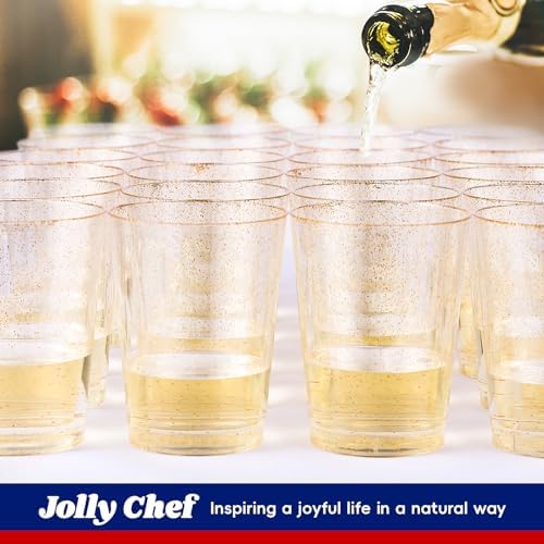 JOLLY CHEF 100 Pack 10 oz Gold Glitter Disposable Party Tumblers - Image 5