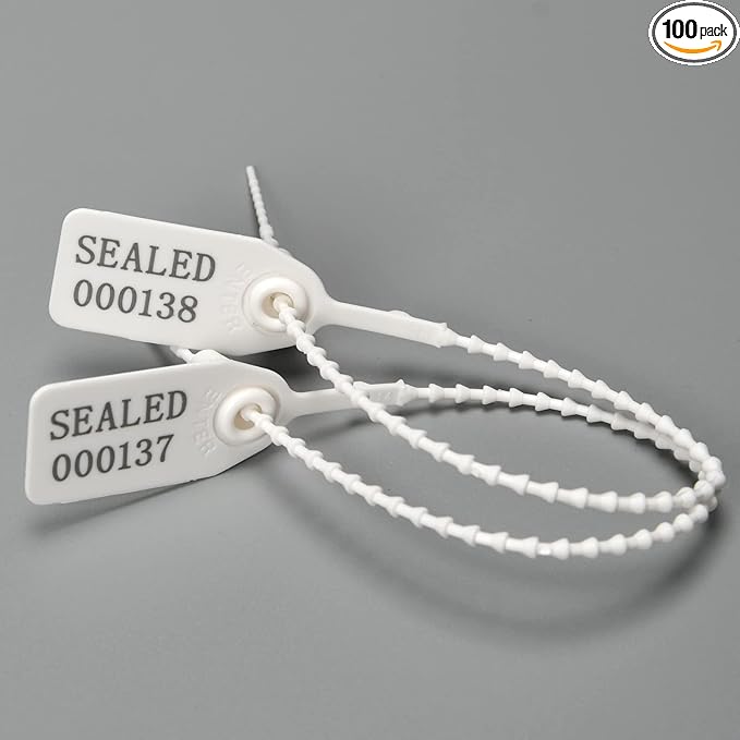 Plastic Tamper Seals, Zip Ties for Fire Extinguishers Pull Tite Security Tags Numbered Disposable Self-Locking Tie 250mm Length (100 PCS, White)