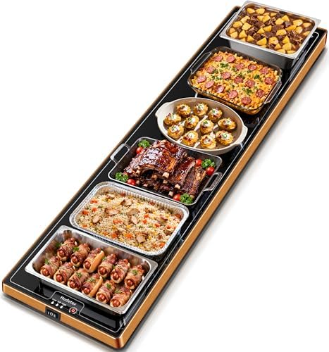 Warming Mat for Food,Extra Long 59"x12",Tempered Glass Warming Tray, Black by Hudetex