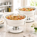 6QT White Chafing Dishes for Buffet, 2-Pack Round Chafers Sets by Camiku