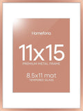 Homeforia 11x15 Picture Frame Rose Gold, High End Metal 11x15 Wall Hanging Frame with Mat 8.5x11, 11 x 15 Poster Frames Matted to 8.5 x 11 inch Photo, 11by15 Frames, Tempered Glass, Wall Kit, Set of 1