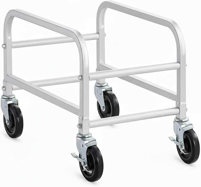 16"x26"x19" Mobile Aluminum Lug Rack - 1 Lug Capacity, NSF Commercial Portable Cart with 5" Swivel Casters and Brakes, Heavy-Duty 150 lb Capacity Storage Rack, Freezer Safe, Utility Dolly+K5