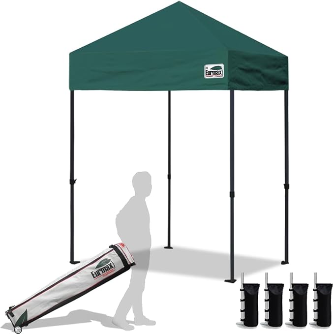 Eurmax USA Standard 5'x5' Patio Pop Up Canopy Tent Commercial Instant Canopies with Heavy Duty Roller Bag,Bonus 4 Sand Weights Bags (Forest Green)