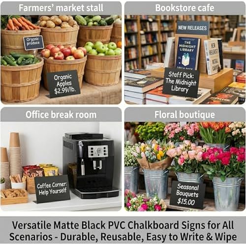 Mini Chalkboard Signs for Food Display, 32 Pack 4"x3" Buffet Food Labels with Liquid Chalk Markers, Reusable Small Chalkboard Table Signs for Wedding, Party, Bakery, Buffet (32, Black L-shaped) - Image 3