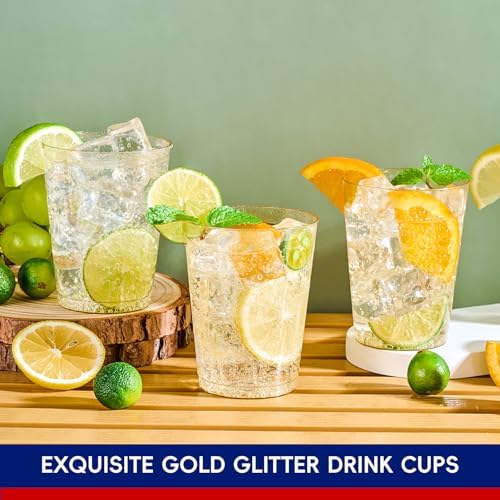 JOLLY CHEF Gold Glitter Plastic Cups 10 oz Disposable Tumblers 100 Pack - Image 3