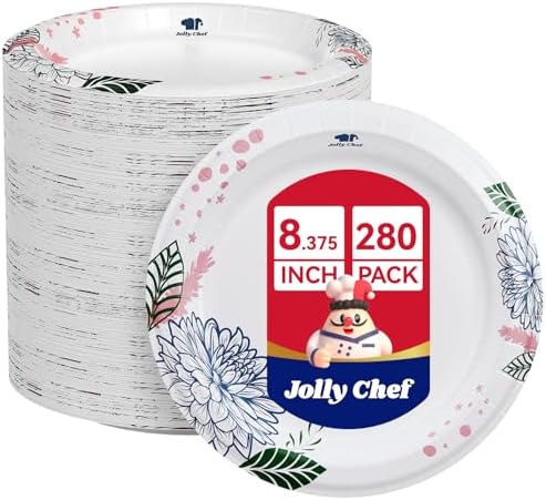 JOLLY CHEF 280 Count Paper Plates 8.37 inch Disposable by JOLLYCHEF