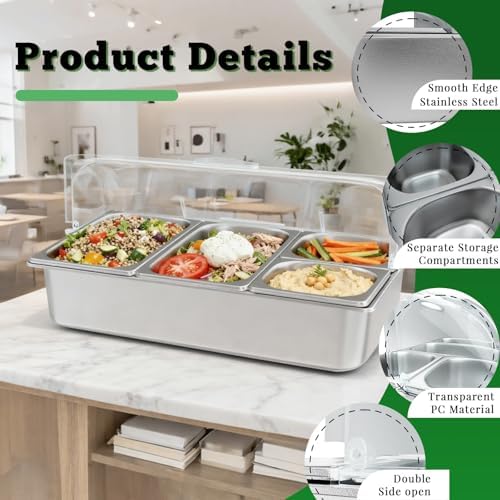 Countertop Food Serving Display Container, Cold Food Buffet Server, Salad Bar Buffet Station for Home & Cold Serving Trays for Parties, Restaurant or Kitchen(6 Pans 2 Sizes) - Image 5