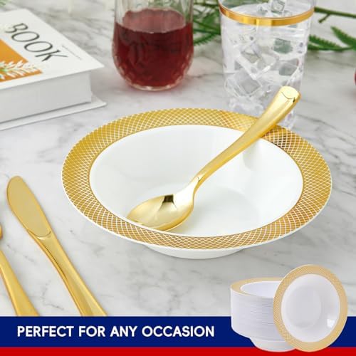 JOLLY CHEF Plastic Bowls with Gold Grid Rim Disposable 12oz Bolws 50Pack - Image 3