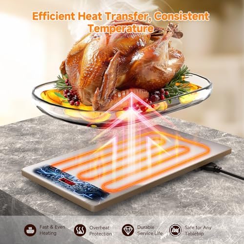 FEPPO Food Warmers for Parties Buffet – 4-in-1 Electric Warming Tray for Food with 10 Temp Settings & Timer, 33"x15" Glass Surface, Modular Buffet Hot Plates for Catering & Gatherings - Image 4
