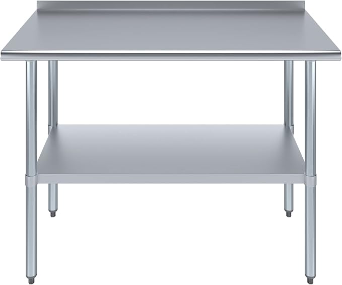 AmGood 48" Long x 24" Deep Stainless Steel Work Table with 1.5" Backsplash | Metal Kitchen Food Prep Table | NSF