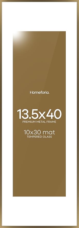Homeforia 13.5x40 Panoramic Frame Bronze, High End Metal 13.5x40 Brass Picture Frames with Mat 10x30 Photo, 13.5 x 40 Poster Frame Matted to 10 by 30, 40x13.5 Frame, Tempered Glass, Wall Kit, Set of 1