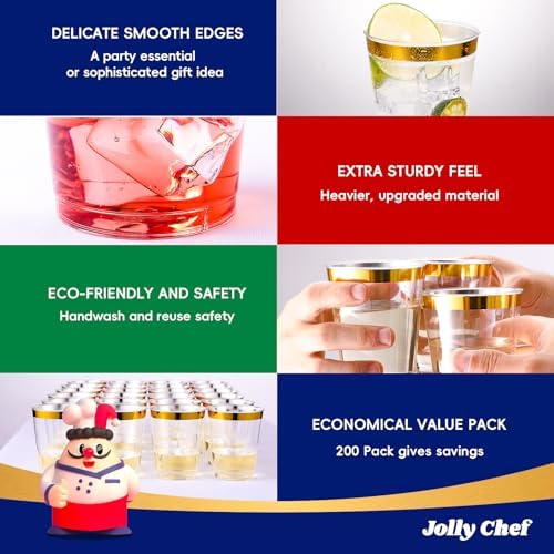 JOLLY CHEF 200 Pack Gold Plastic Cups, 12 oz Disposable Party Cups - Image 3