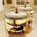 Chafing Dishes for Buffet, 4 Pack 5QT Round Stainless Steel Chafing Dish Set for Home Parties, Christmas Gatherings, Catering Events Complete Buffet Warmer Set (Golden 2) by KScocina