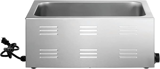 Kratos Commercial Electric Countertop Food Warmer/Cooker with Two Half Size Hotel Pans and Slotted Lids, 120V, 1500 Watts, Stainless Steel Portable Food Warmer with Pans