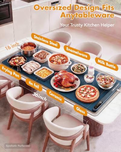 Warming Mat for Food 36x16Inch,Heat Resistant Pad,580W Fast Heating,Blue - Image 6