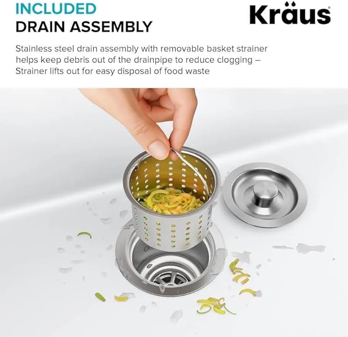 KRAUS Quarza 24-inch Kitchen Sink Drop-In/Undermount Single Bowl Granite Kitchen Sink Black Onyx, KGD-410B
