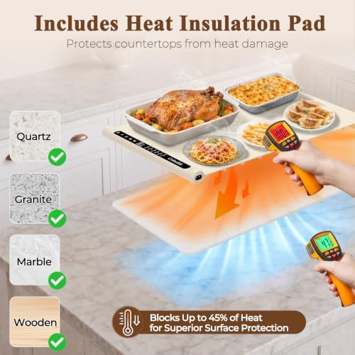 Warming Mat for Food, Electric Warming Tray with Heat-Resistant Pad-L Beige - Image 3