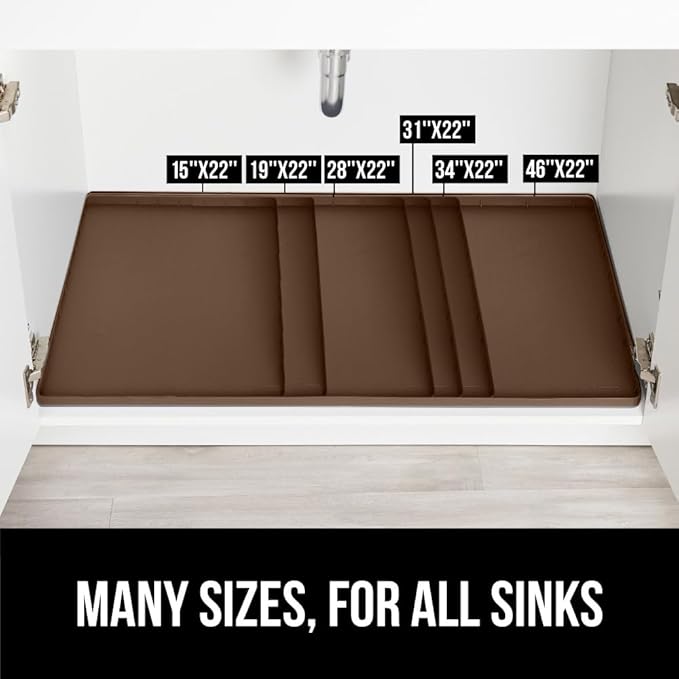 GORILLA GRIP Waterproof Silicone Under Sink Mat with Raised Lip for Kitchen and Bathroom, Cabinet Shelf Liner Stay in Place Mats Dishwasher Safe Drawer Liner, Organizer Tray, 19 x 22 in, Coffee