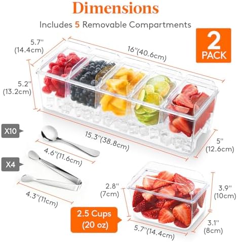Lifewit Chilled Condiment Container with Stainless Steel Spoon & Tong 2 Pcs - Image 2