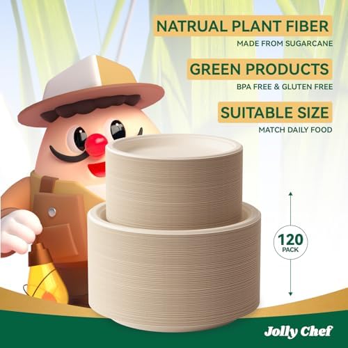 Compostable Heavy Duty 7 Inch and 9 Inch 120 Pack Eco-Friendly Paper Plates - Image 6